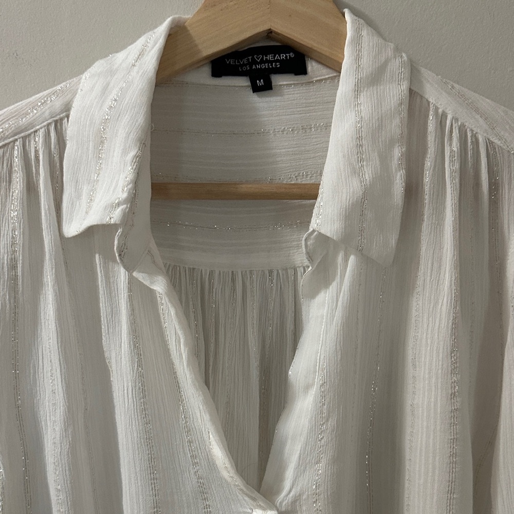 Velvet Heart Ivory Blouse with Lurex Stripes